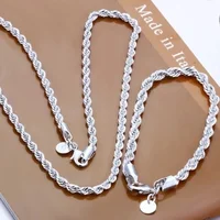 Charm 925 sterling silver Accessories Men 4MM 40-60cm 2PCS Rope Chain Necklace Bracelet Women Fashion Wedding Gift Jewelry - Image 2