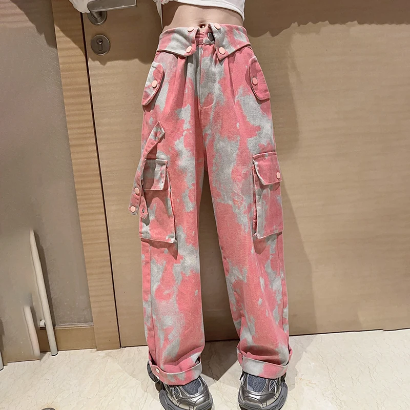 Korean New Fashion Teenager Girls Camouflage Pattern Cargo Pants with Pockets 2024 Hot Deals Spring Autumn Camo Streetwear Pants