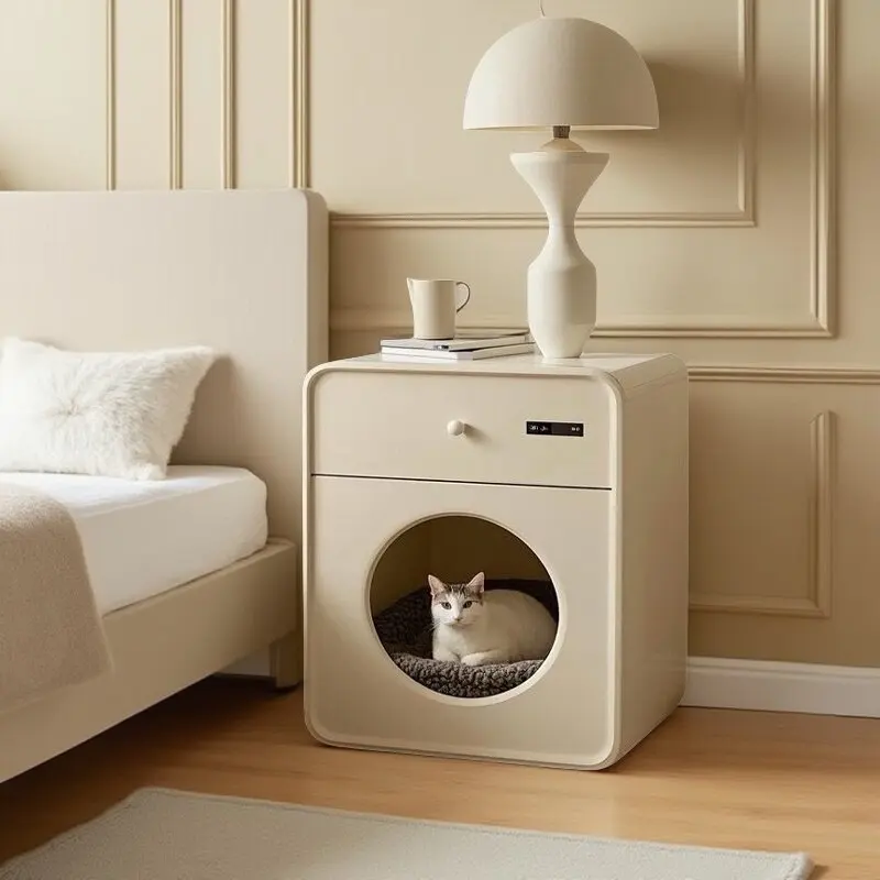 

HYS Creative Cat Nest Bedside Table Integrated Villa Bedroom Cat House Universal Solid Wood Edge