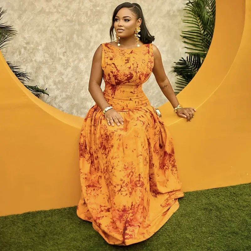 

Женское длинное платье макси без рукавов с цветочным принтом и высокой талией, 2029, шикарное вечернее сексуальное вечернее винтажное платье, Vestidos