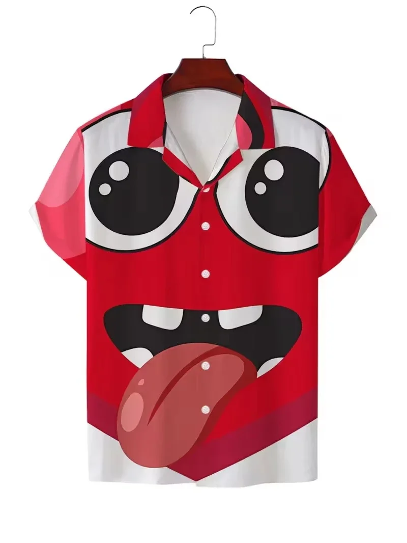 Hawaiian Men's Shirts Funny Animal Face Shirt For Men New Fashion Cartoon Rooster Wolf Face Casual Vintage Harajuku Blouse