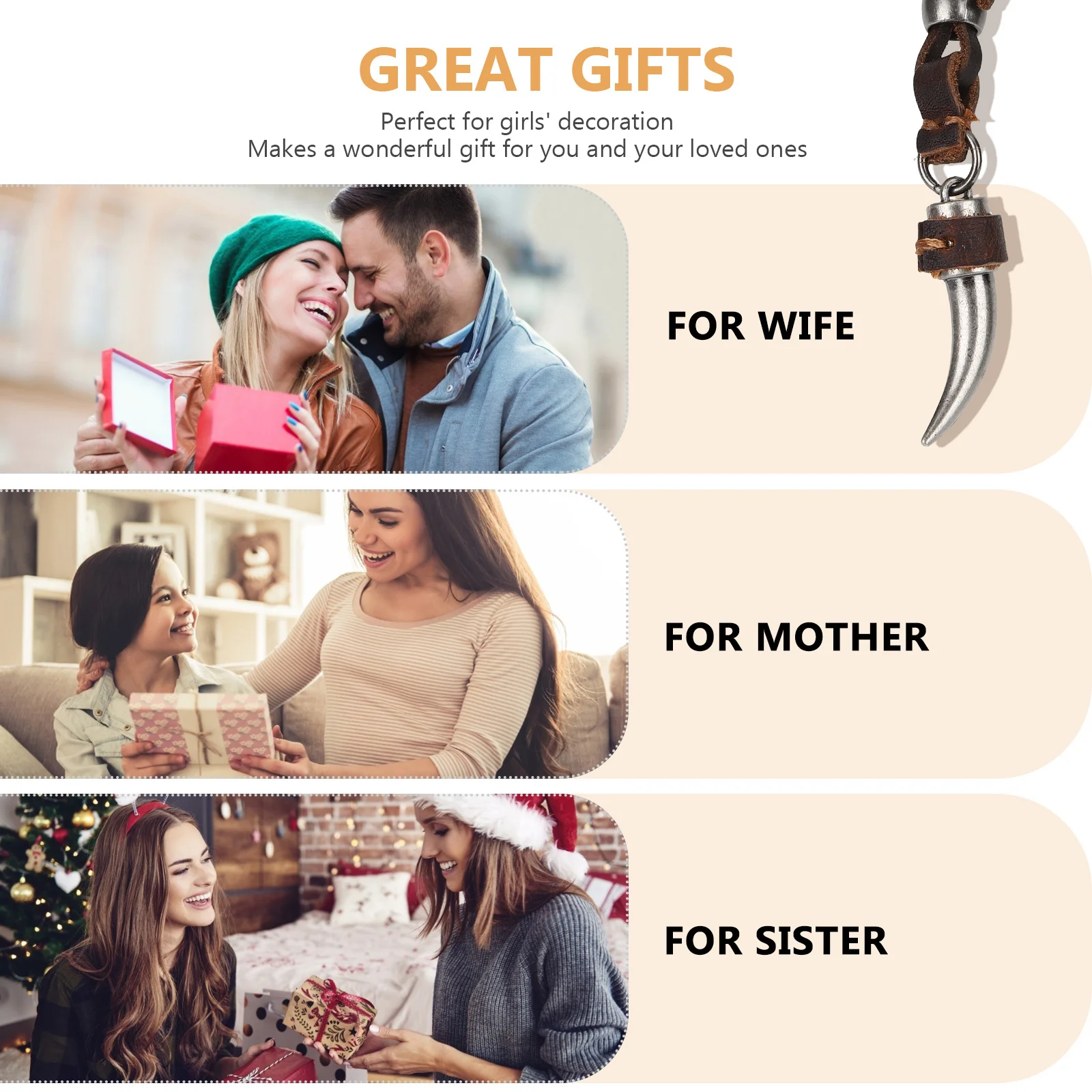 

Wolf Necklace for Men Viking Style Fang Pendant Punk Rock Accessory Tribal Jewelry Gift