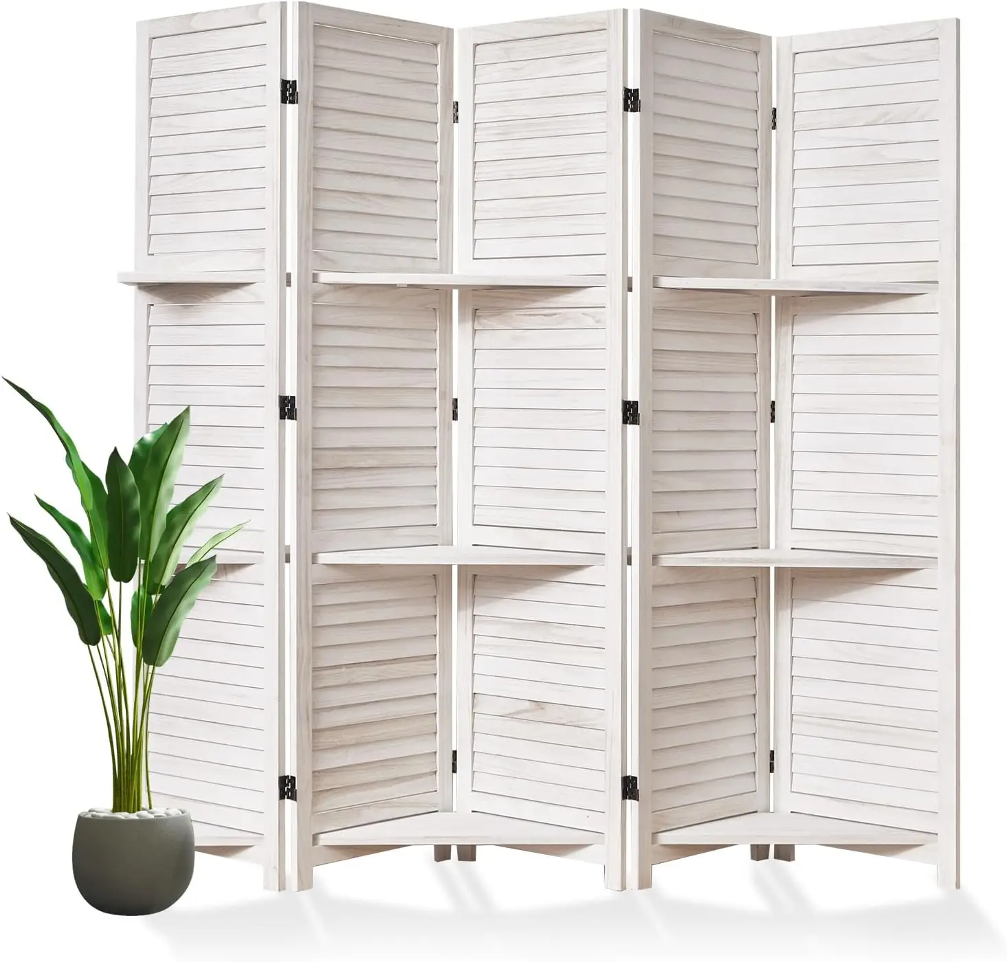 

Room Divider with Shelves, 5.6 Ft Tall Folding Wood Screen with Double Hinges for Home Office Bedroom Hotel Decoration (