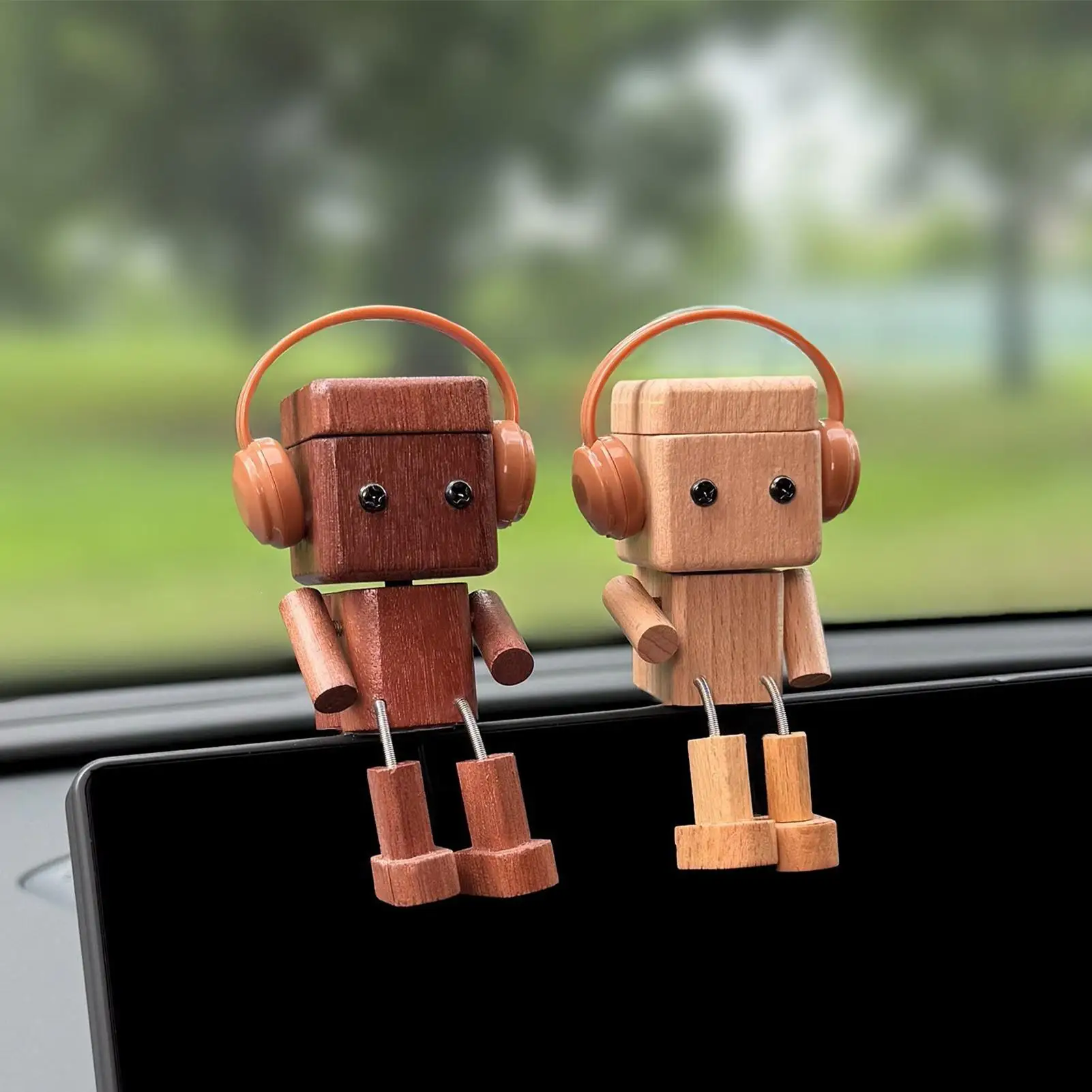 Shaking Leg Wooden Figurines Small Shaking Leg Sculpture Cute Car Screen Decoration for Students Automotive Bedroom Car