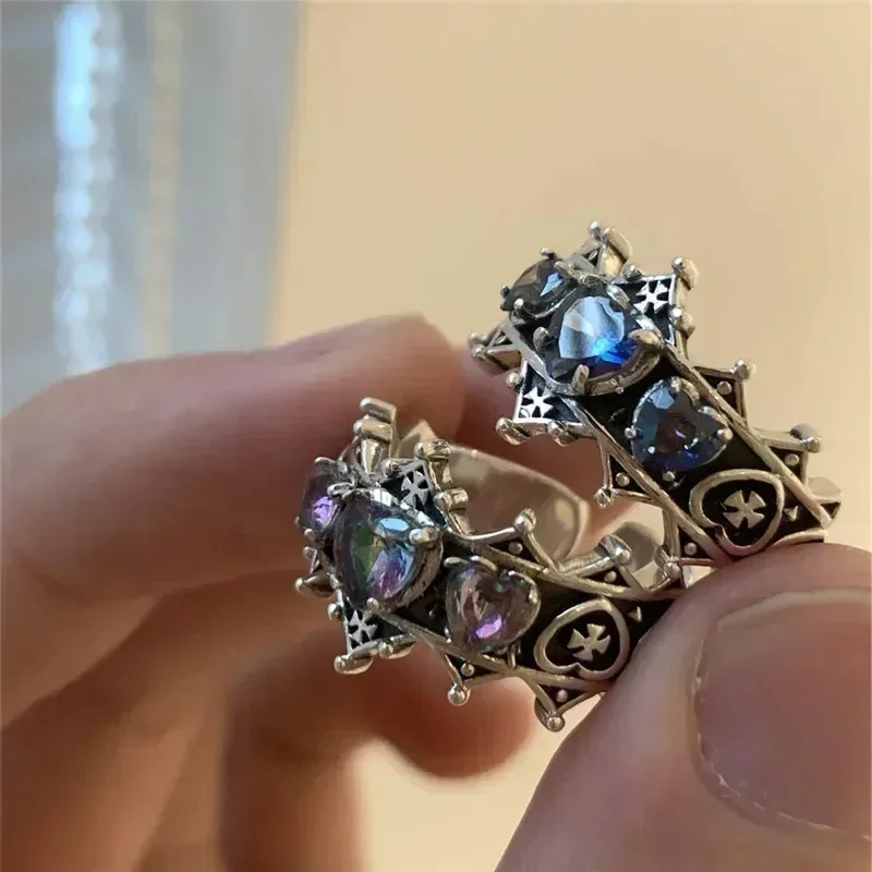 New Vintage Lolita Gothic Love Heart Cross Rings for Women Men Girls Bridal Wedding Engagement Rings Jewelry Gift Anillos Mujer
