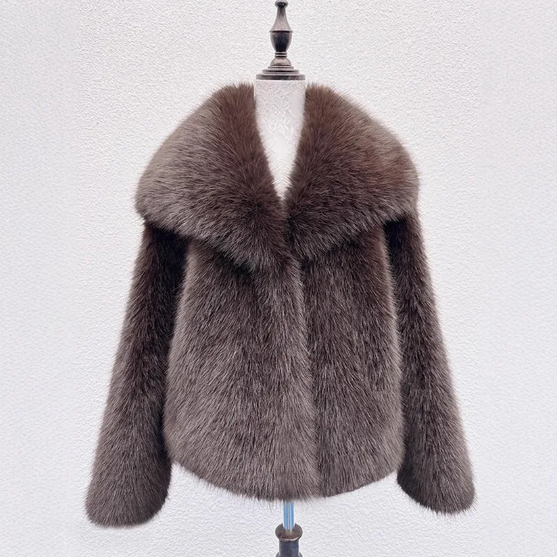 Women's Models Fall Winter Coat Faux Fur Flip Collar Plush Thickened Warm Big Yards High Collar New Leisure Soft Niche Versatile