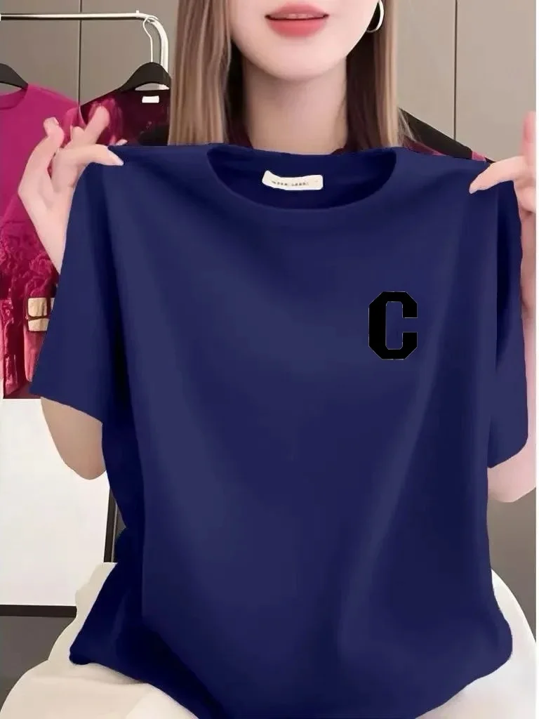 

Slimming Printed Letter round Neck Short Sleeve T-Shirt Women's Loose Fit Casual Top Fashionable And Stylish for Spring