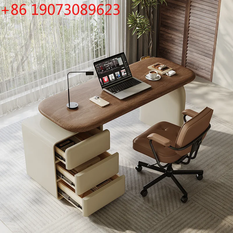 مكتب من الخشب الصلب، مكتب كمبيوتر للدراسة المنزلية، غرفة نوم قابلة للسحب، طراز كريمي بسيط