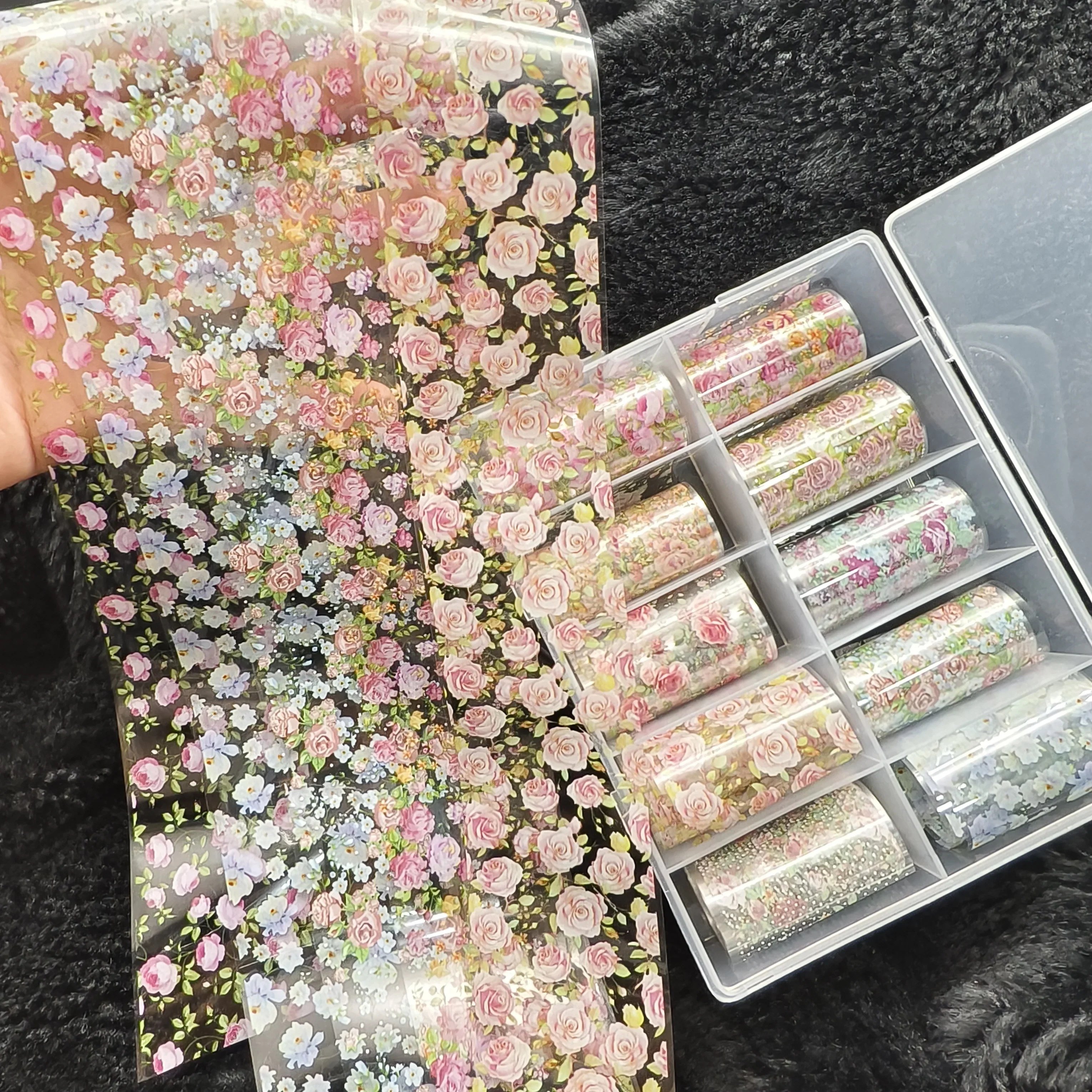 1 caixa rosa renda inverno flor xadrez anjo mármore arco folhas de transferência papel arte do prego adesivos decalque unhas decoração