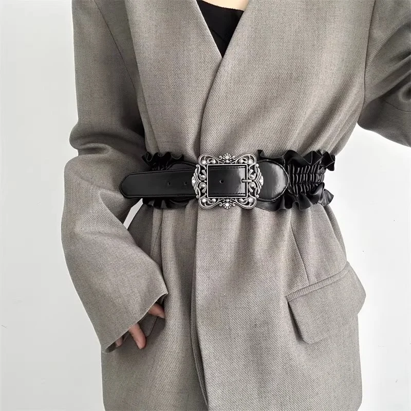 

Women's Fashion PU Leather Vintage Elastic Corset Female Cummerbund Coat Waistband Dress Decration Wide Belt J1373