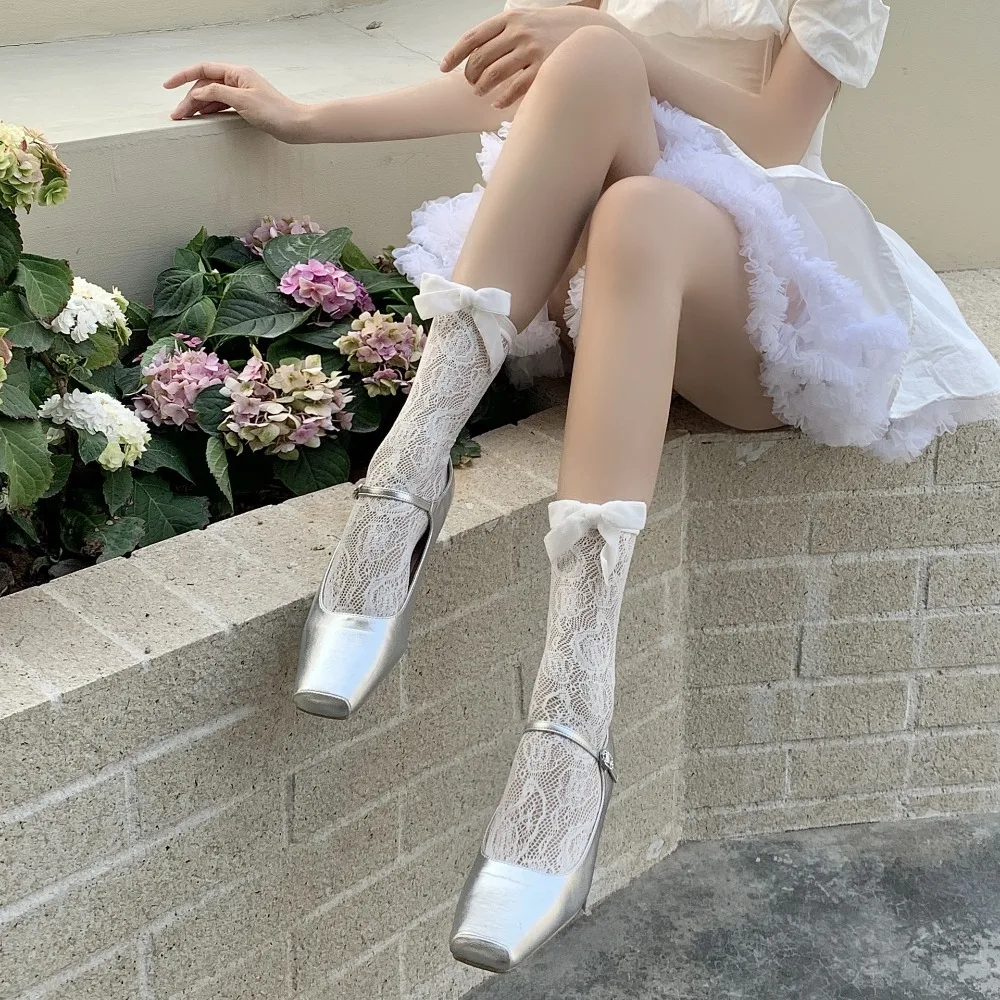 

Pile Socks Short Summer Socks for Women Thin Bow Invisible Lace Short Socks Anti-bacterial Ruffle Camellia Socks Girl