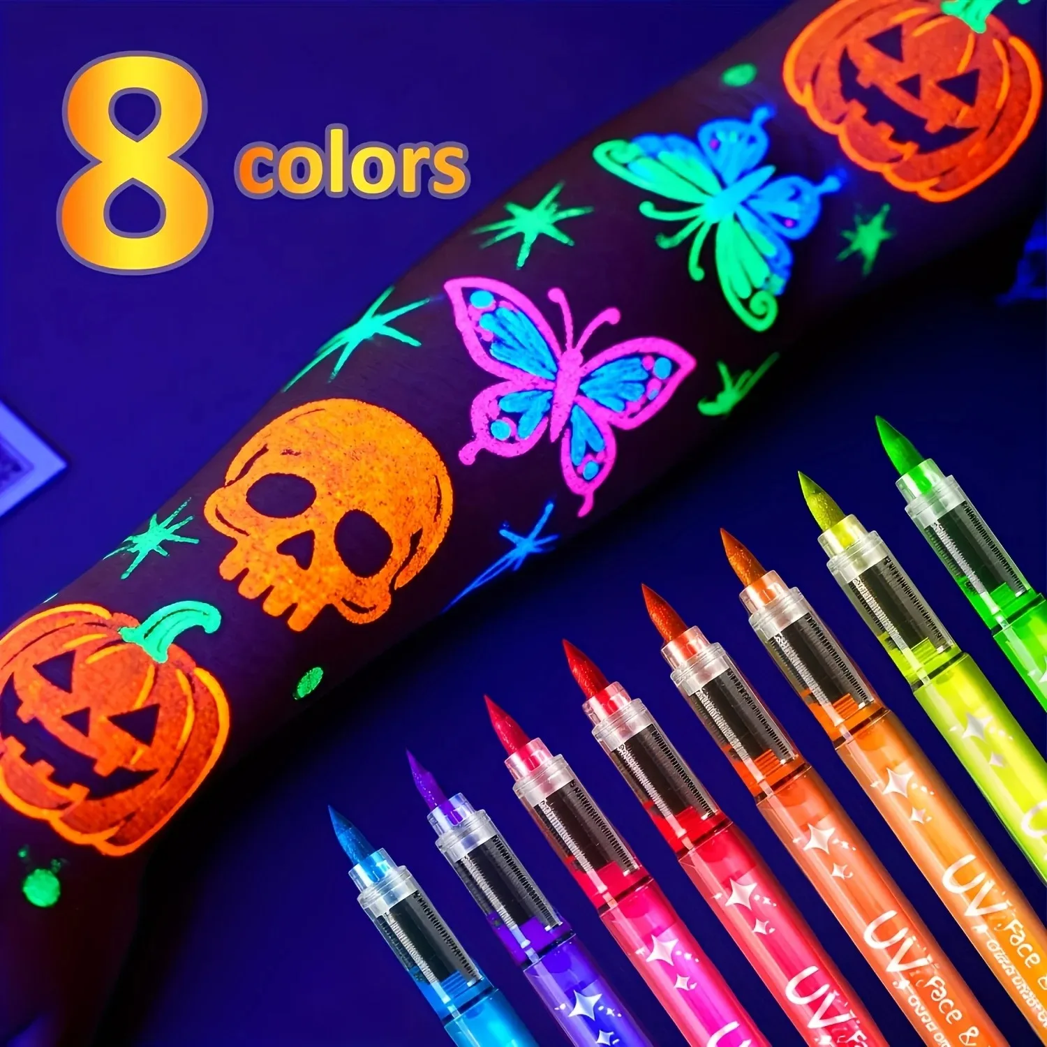 8 Colors UV Neon Face Body Paint Markers Glow In The Dark Fluorescent Art Pens Halloween Party Makeup Drawing Tools