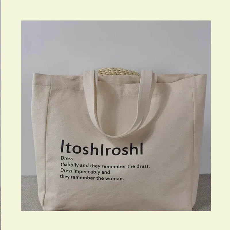 Custom wholesale beige cotton tote bags advertising reusable cotton canvas shopping bag with custom print logo top zipper inner