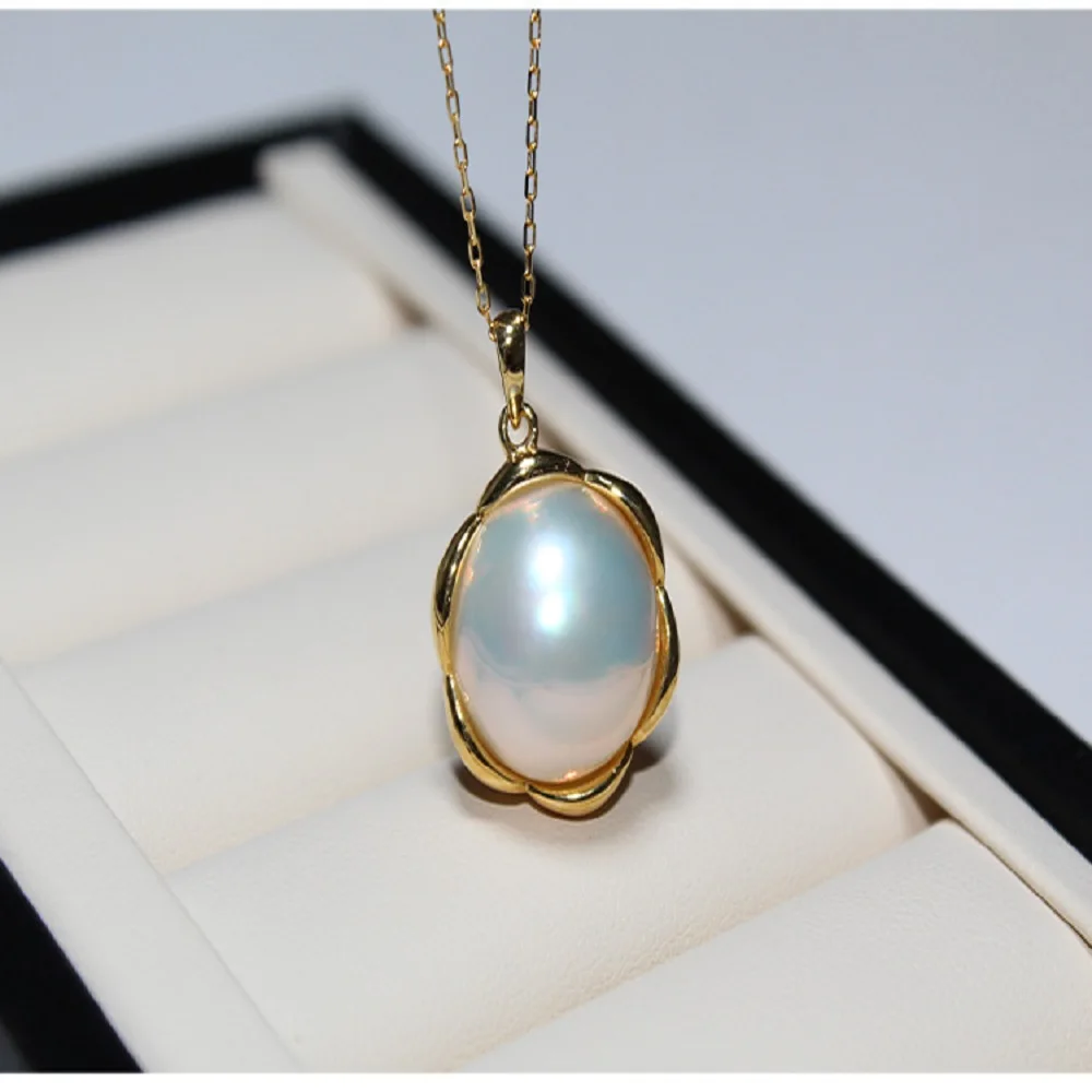 New Pearl Pendant AAAA11-12mm Natural Japanese Round Pearl Pendant Necklace 18 inch 18k/AU750 Gold