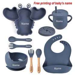 8Pcs Silicone Plates For Kids Personalized Name Chirdren Tableware Suction Bowl Dishes Baby Feeding Sets Lobster Shaped Plates