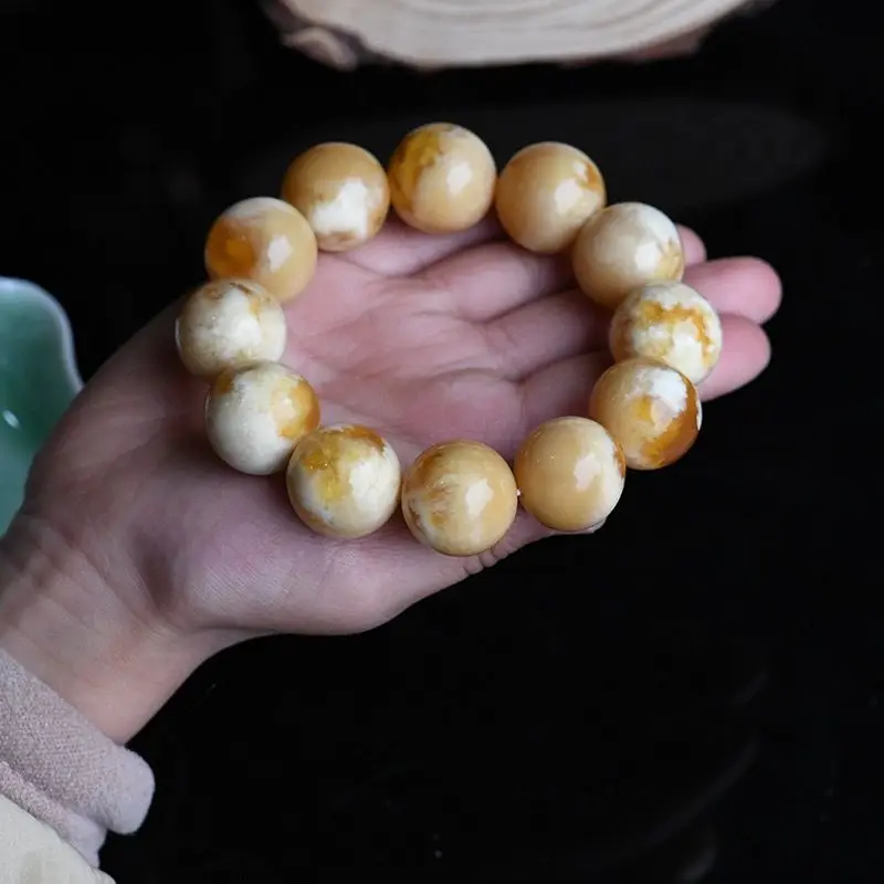 Russian "Yao Hua" , high-quality raw stone bone china white amber round bead bracelet