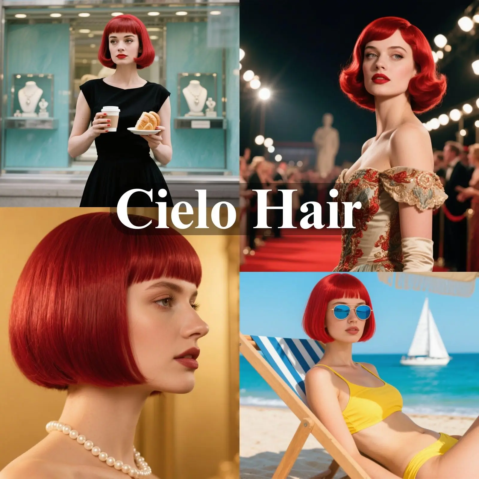 Red Bob Hairstyle Synthetic Wig for Party, Halloween Cosplay Wig, Hot-Pressed Hairpiece Wig