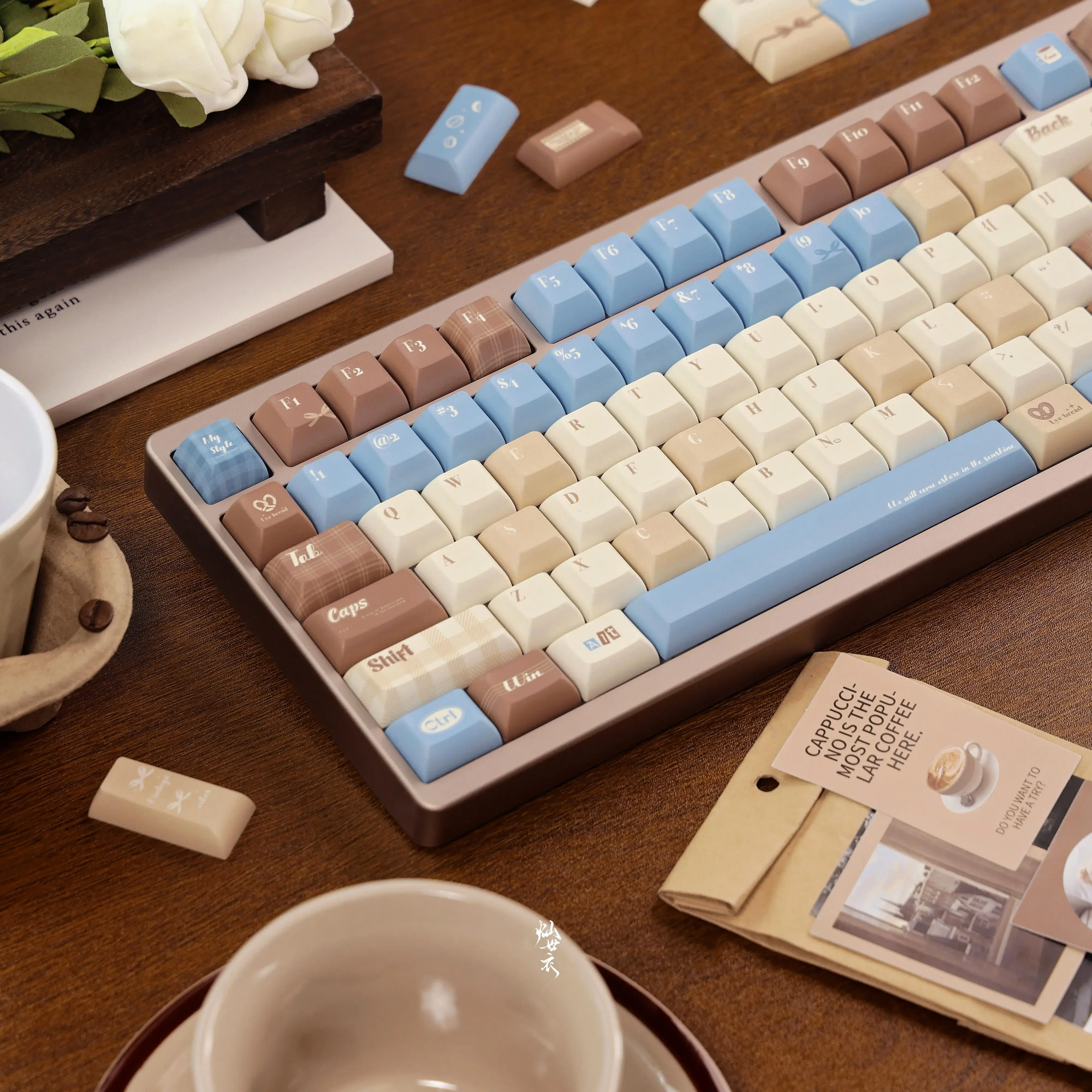 Ice coconut American style, retro American blue-brown tone kca/original full set of pbt five-sided sublimation keycaps