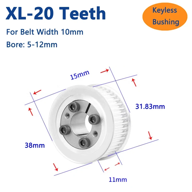 

1pc 20 Teeth XL Expansion Sleeve Synchronous Wheel 20T Keyless Bushing Timing Pulley for Belt Width 10mm Bore 5 6 6.35 8 9-12mm