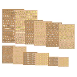 12 Sheets Letter Resin Stickers, Small Alphabet Number Stickers, Alloy, Self Adhesive, Gold And Silver, 3Mm/4.5Mm Tall