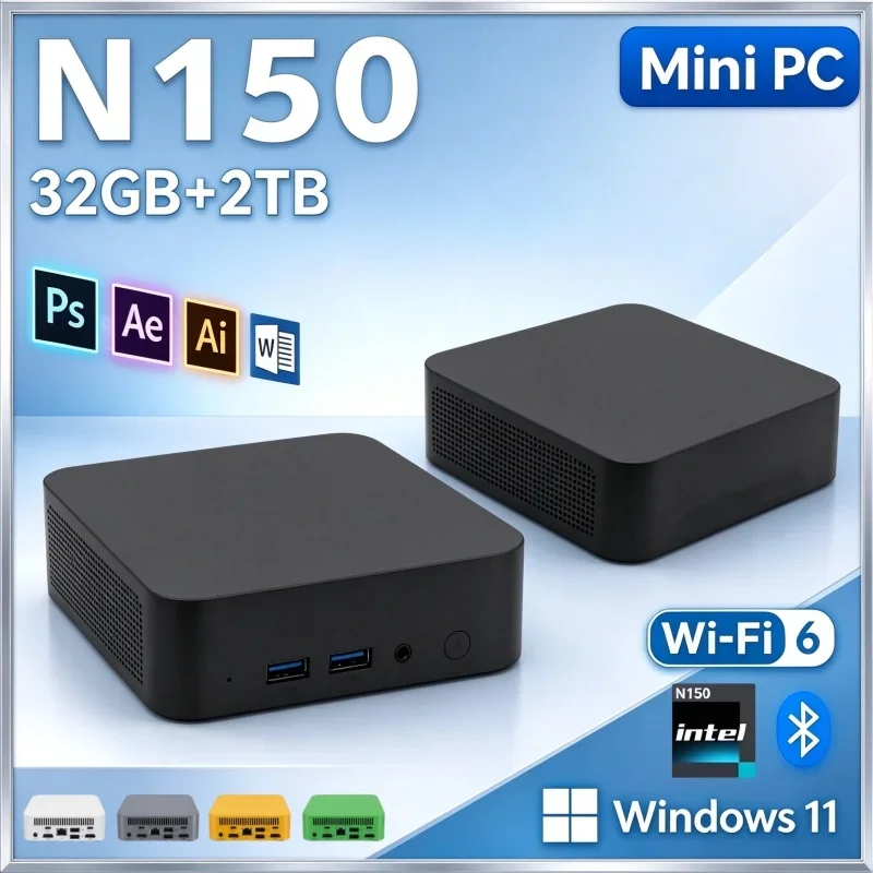 2026 Intel N150 Mini PC Desktop 16GB Memory 2TB SSD Windows11 WiFi6 BT5.2 4K UHD Display Small PC For Online Class & Media