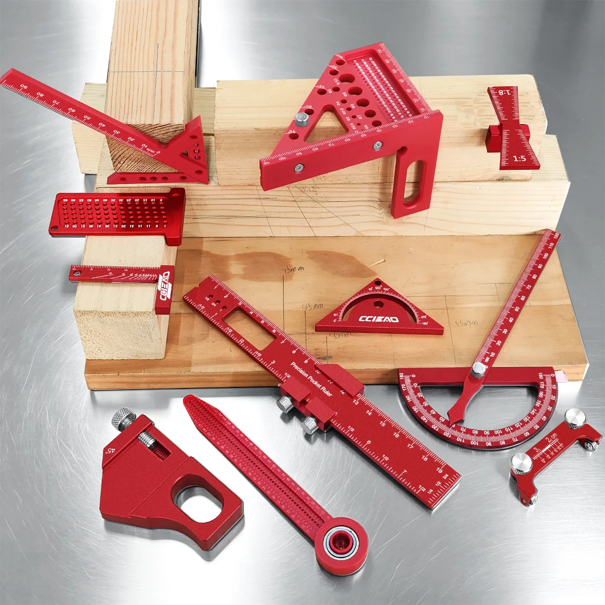 12-Piece Woodworking Marking Ruler Set, Multi-Functional Precision Layout Tools, Designed for Versatile Marking, Measuring