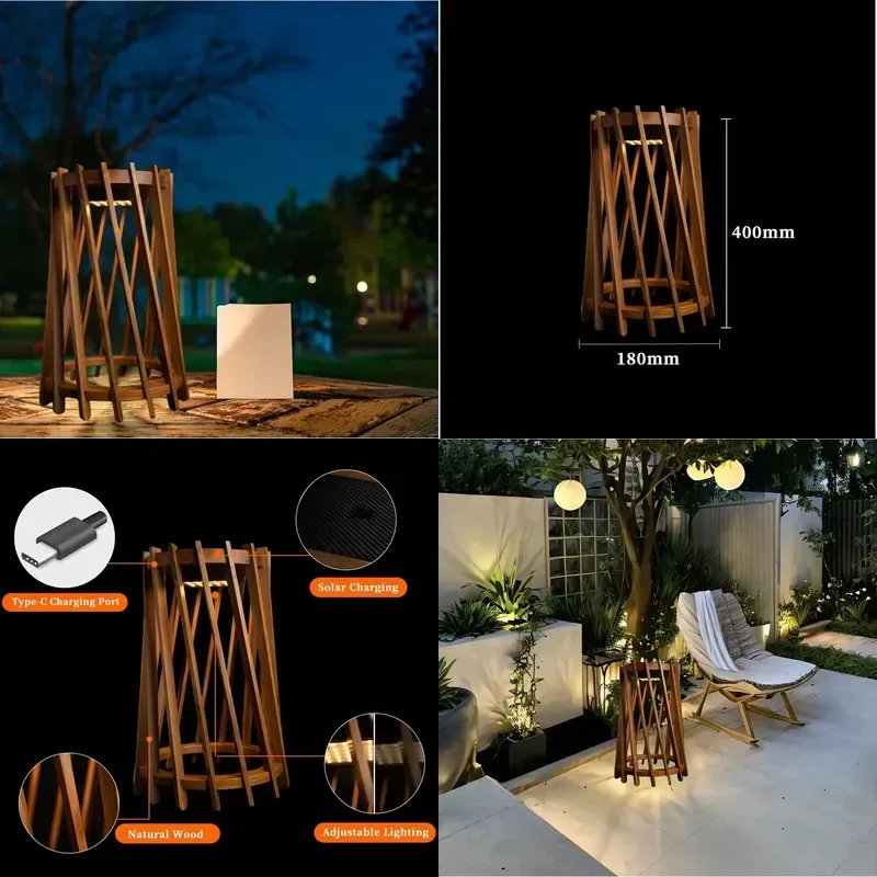 Solar outdoor garden lights, hanging, weatherproof, wooden floor lamps, for road lighting