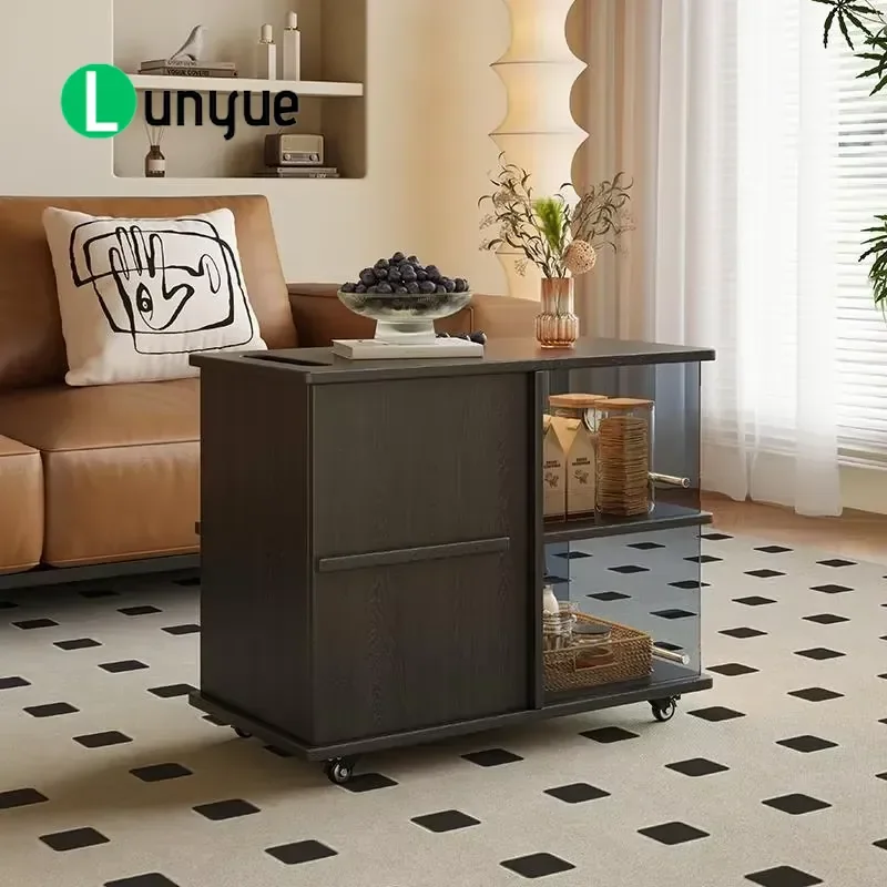 Modern Solid Wood Removable Coffee Table Walnut Trolley Practical Side Table for Home Sofa Bedroom Living Room Furniture