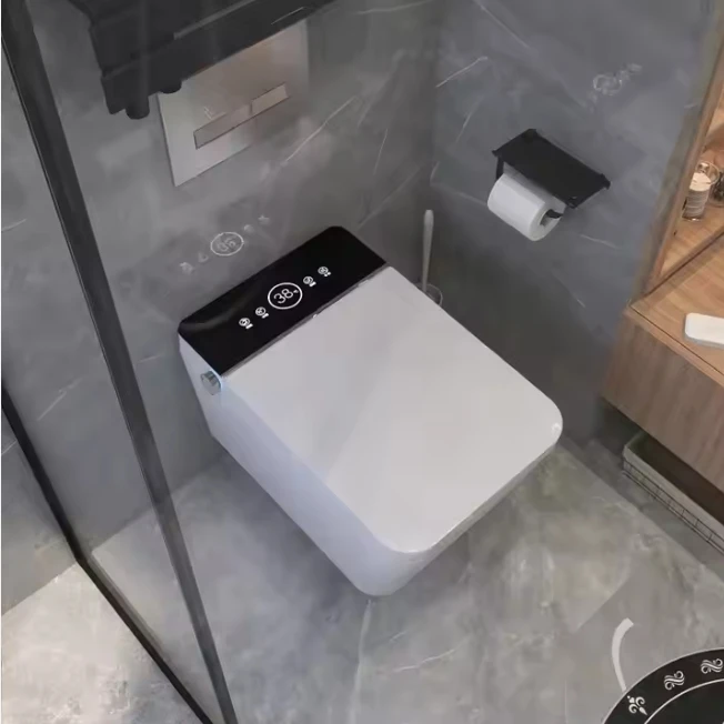 Smart Ceramic Automatic Remote Control WC Square Sensor Toilet With Elongated Bowl Includes Water Tank Cleaning Feature