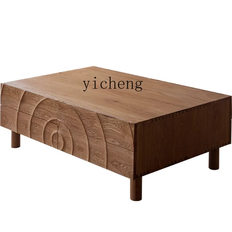 

ZF White Oak Tea Table Drawer Storage Solid Wood Tea Table Bay Window Table Sofa Side Cabinet