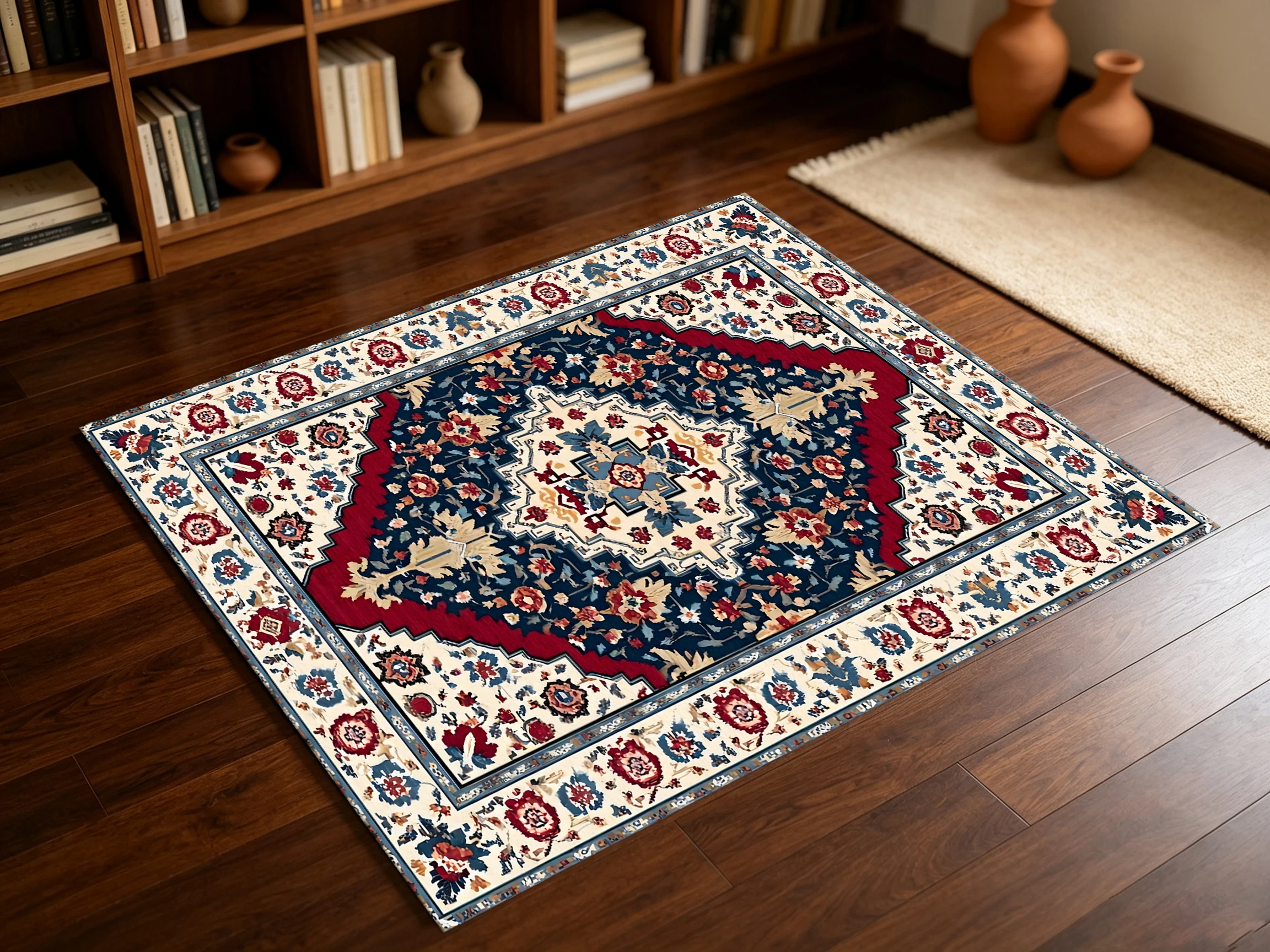 2D Large Rug with Retro Persian Floral Pattern, a Retro Exotic Style, Suitable for Living Room and Bedroom, One-Click to Refresh Autumn and Winter Decorations