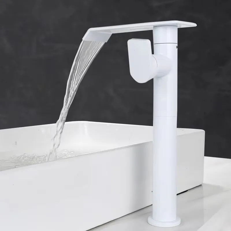 

Brushed Gold Bathroom Faucet Copper Basin Faucet Hot and Cold Gray Lavotory Faucet Black Sink Faucet Mixer Waterfall Mixer