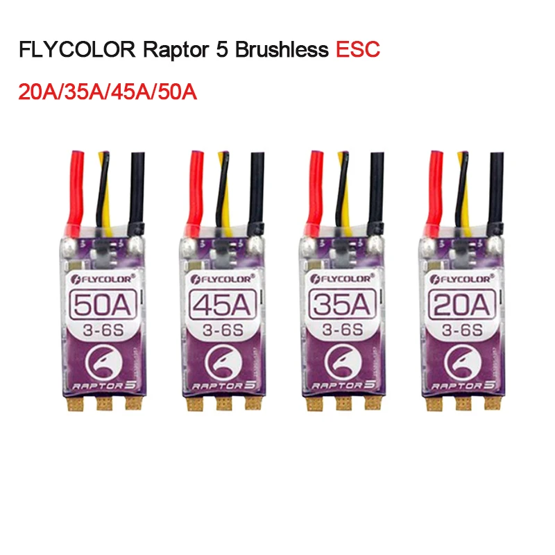 

1Pcs FLYCOLOR Raptor 5 20A 35A 45A 50A Multi-Rotor Brushless ESC 3-6S 32-Bit G701 PWM 128K for RC FPV Racing Drone