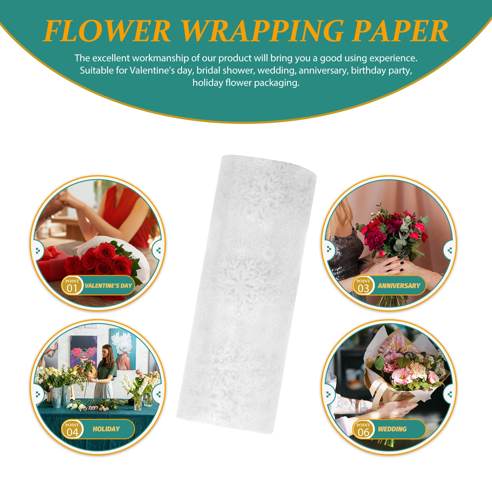 

Christmas Snowflake Tulle Roll Polyester Glitter Organza Gauze Ribbon for Gift Wrapping Party Decoration Wedding DIY
