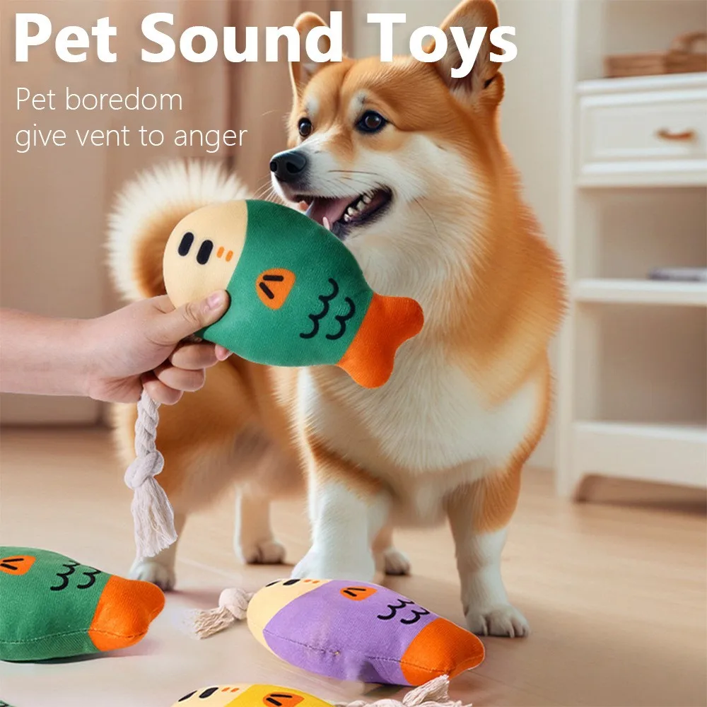 Dog Toy Plush Fish with Rope Bite Resistant Teeth Grinding Sound Relief Soundable Toy Interactive Chew Toy Pet Supplie