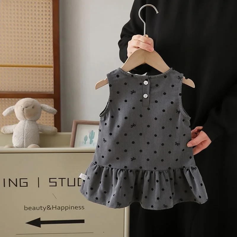 Spring baby girl polka dot vest skirt foreign style bow baby spring summer girls dress thin