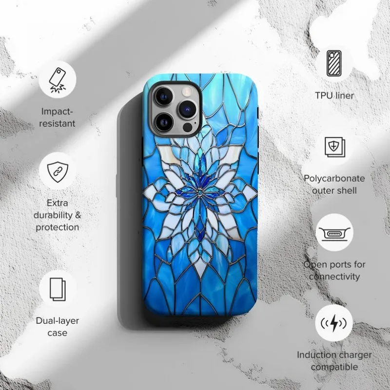 Elegant Snowflake Stained Glass Phone Case For IPHONE 16 15PRO MAX 14 13 12 11 Acrylic TPU Two in one magnetic Phone Cases