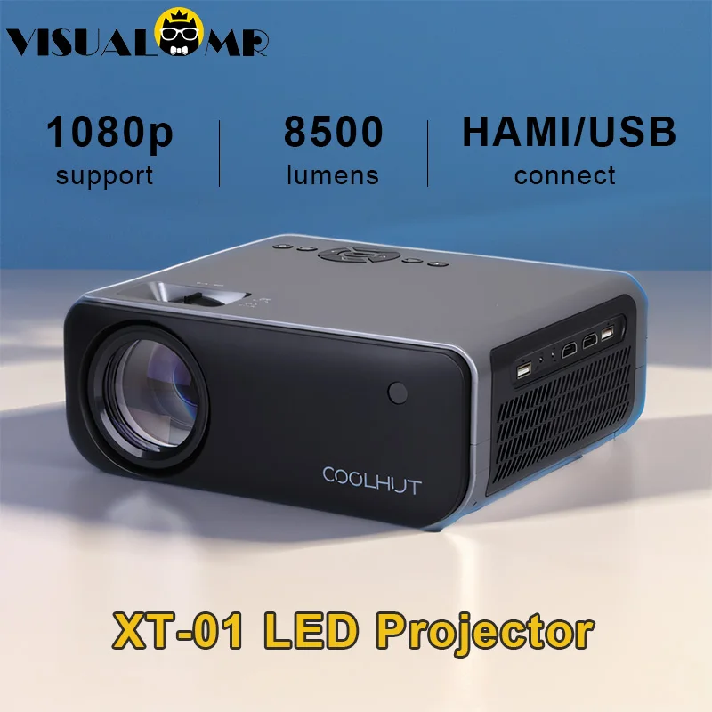 New XT-01 1080p Full HD Medium-Long Throw LCD Grey Projector 8500 Lumens Compatible with HDMI, USB,Home Cinema Therter Projector