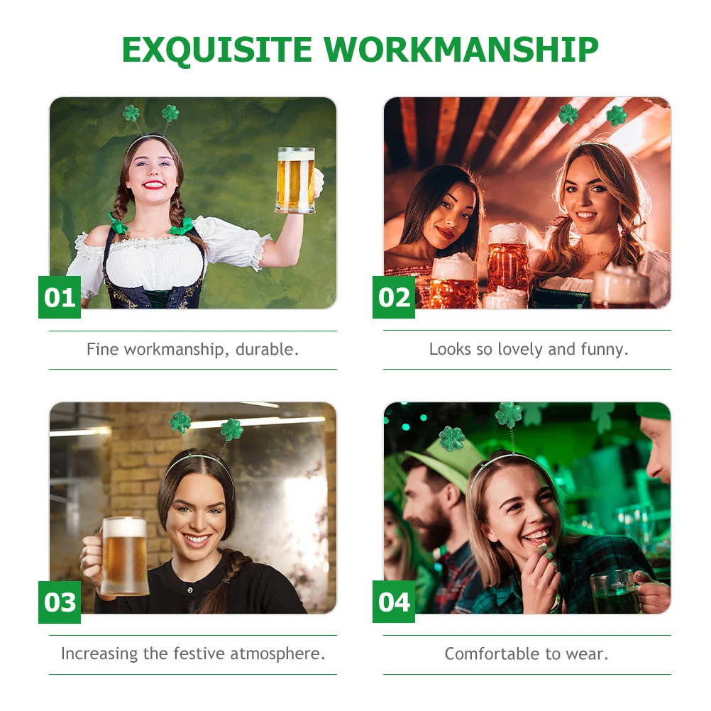 

2Pcs Clover Headband Green Headpiece Festival Party Headdress Hoops Shamrock Hair Accessories Saint Patrick Day Lightweight