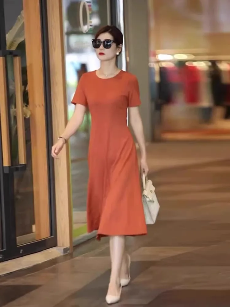 

Ele Orange Dr 2026 New Summer Lightweight Luxury High-End Premium Silk Women's Faion Commute round Ne ort Sve...