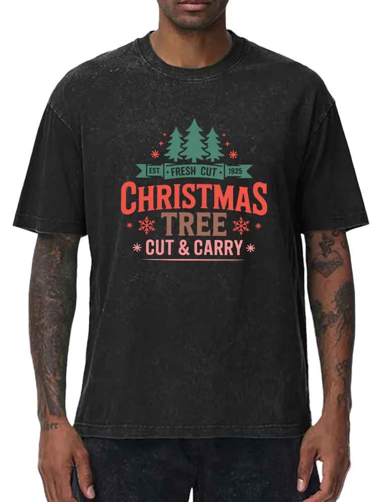 تي شيرت رجالي برسومات مغسولة كبيرة الحجم من Comfort and Joy مطبوع عليه عيد الميلاد ملابس الشارع الشهير تي شيرت كاجوال عتيق