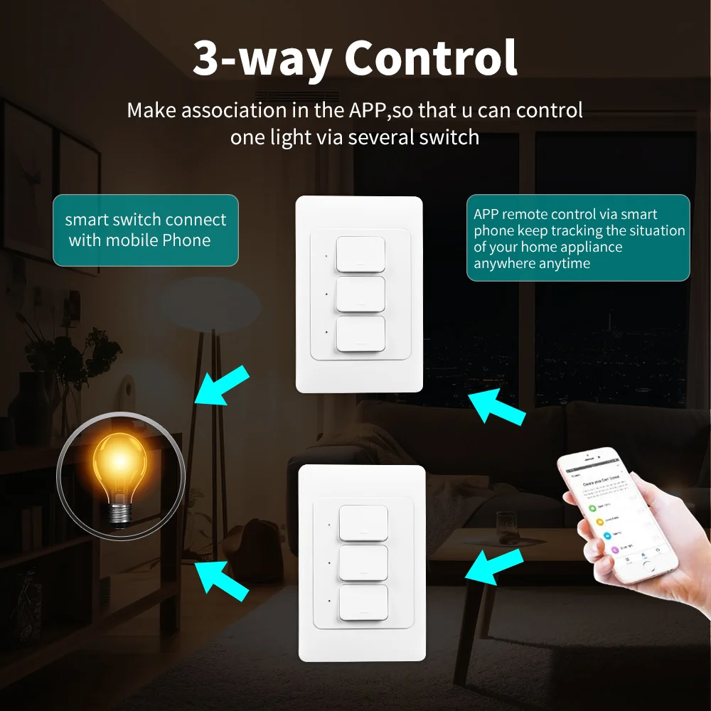 Tuya WIFI Smart Wall Light Switch US Push Button Interruptor Switches 110-240V Physical Lamp Switch Neutral Wire Optional