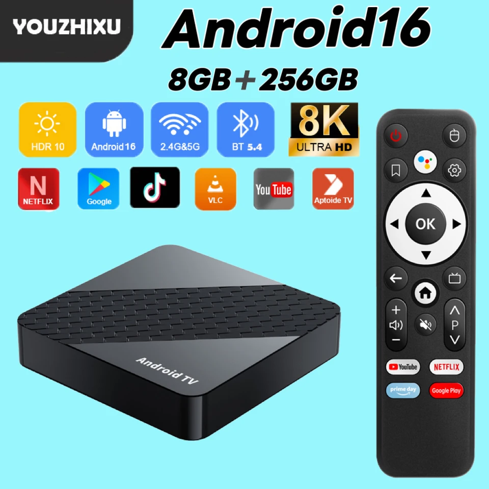 Smart X10 TV Box 8GB+256GB Android 16 Rockchip RK3518 Google