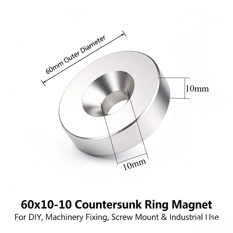 60x10‑10mm N35 Countersunk Hole NdFeB Neodymium Permanent Round Magnet For Assembly Fixing Hobby DIY Model Project 60*10-10mm