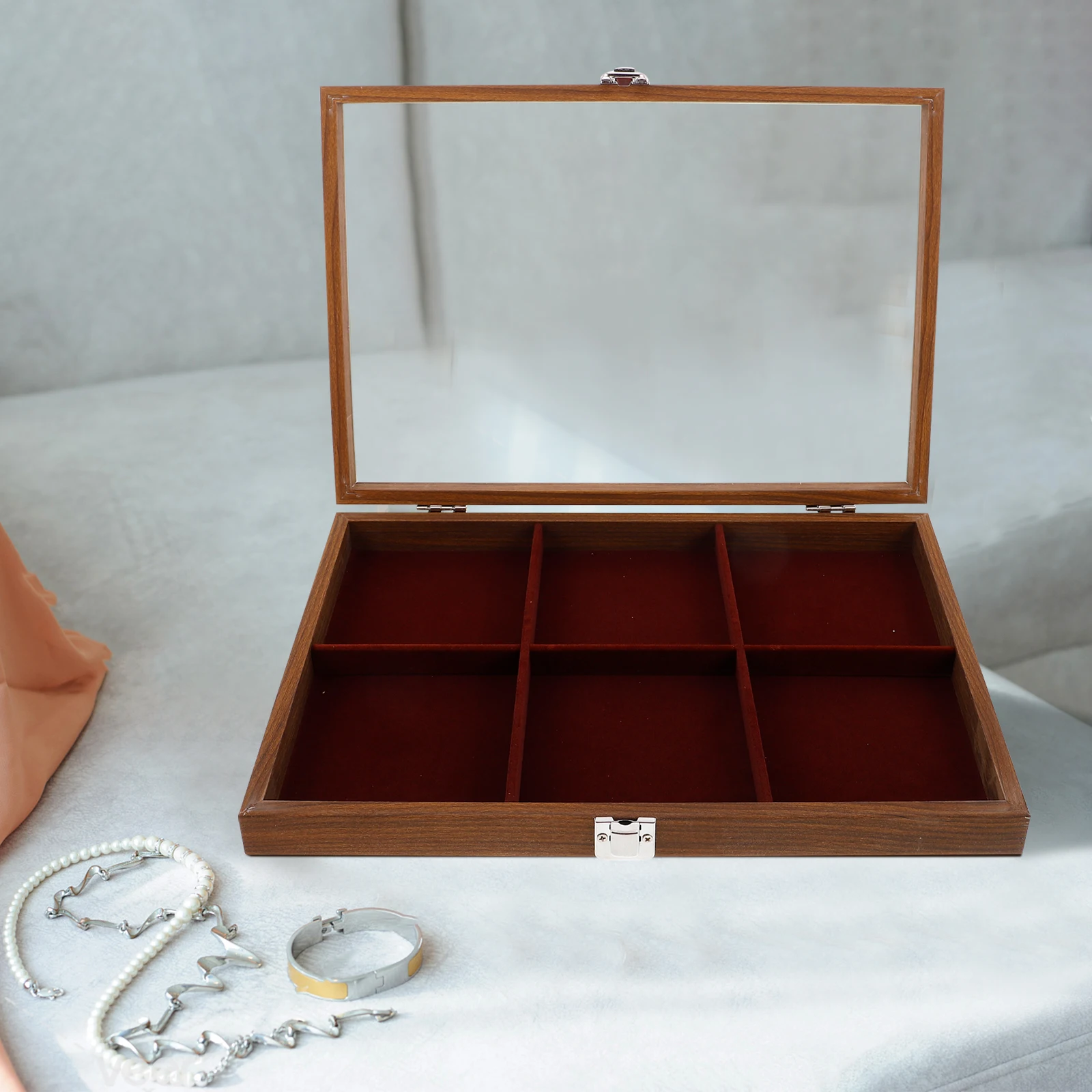 

Wooden Storage Box Jewelry Bracelet Holder Necklace Boxes Showcase Tray Drawer Organizer