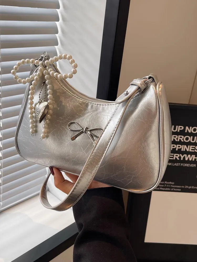2026 Trendy Burgundy PU Leather Shoulder Bags Women's Exquisite Retro Bow Knot Zipper Messenger Bag Texture Fashion Lady Handbag