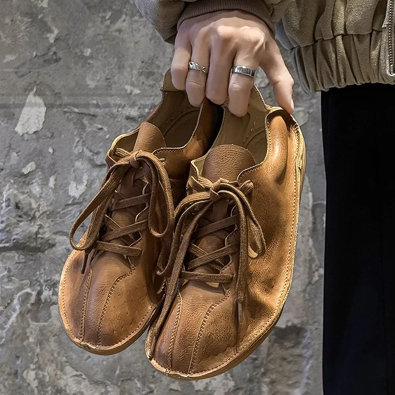 

Flat-bottomed Lazy Shoes Commuting Lace-up Design Sense Men's Trendy Moral Training Hiking Versatile Simple Casual Sneakers