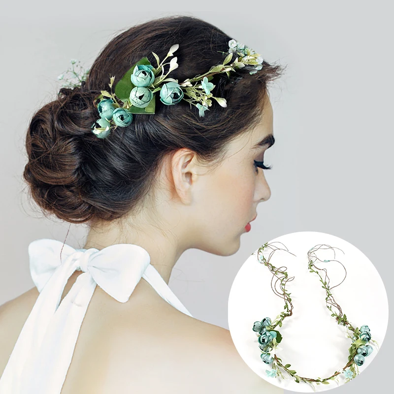 Women Girls Flower Headband Bride Flower Crown Hairband Hair Accessories Wedding Party Spring New Wreath Headpiece Headwear