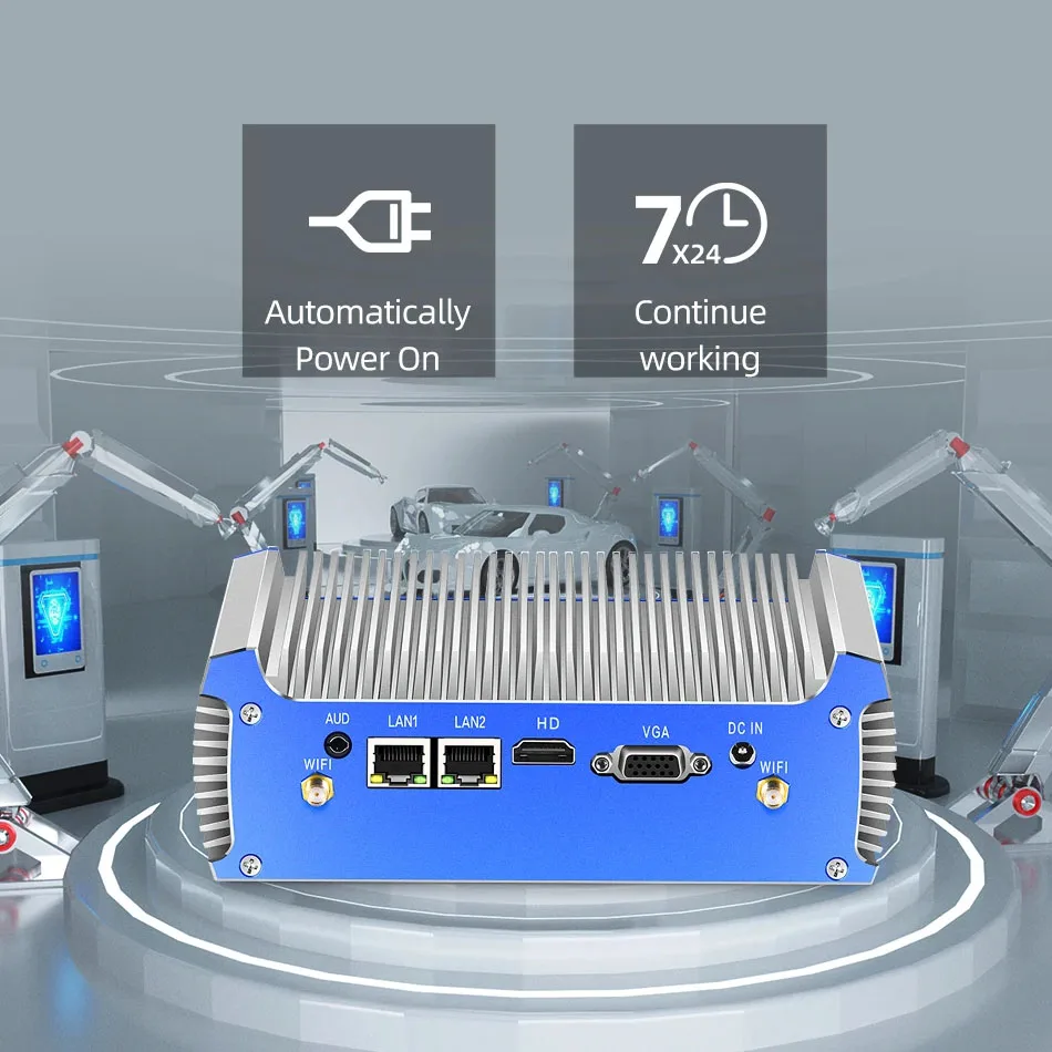 

Inter Core i7-5500U Industrial Mini PC Barebone Kit with 4xUSB3.0 2xRS232 DB9 2xLAN 1xHDMI 1xVGA Fanless Computer Win10Pro Read