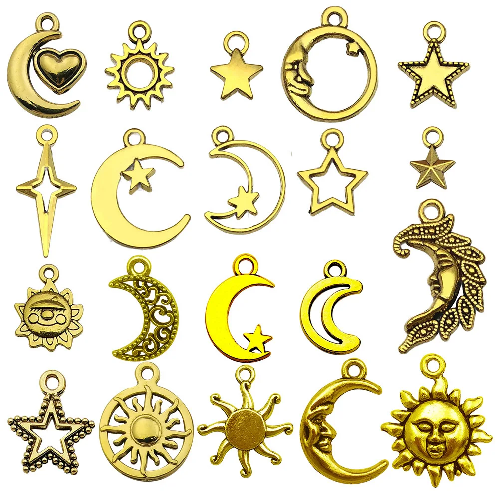 20 قطعة/الوحدة العتيقة الذهبي الشمس القمر ستار Charms المعلقات لصنع المجوهرات النتائج صياغة الإكسسوارات ل عقد دي اي واي سوار